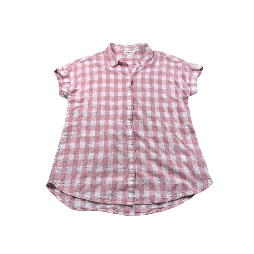BeachLunchLounge Pink White‎ Gingham Button Front Shirt M 100% Cotton Coastal